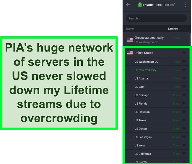  عکس منوی سرور PIA مکان هایی را در ایالات متحده نشان می دهد 